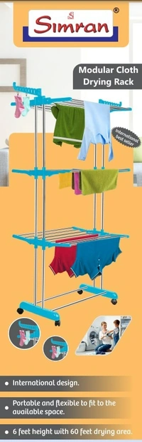 Simran Premium Heavy Duty Stainless Steel Foldable Cloth Drying Stand/ DIY Clothes Dryer Stands/Laundry Racks with Wheels for Indoor/Outdoor/Balcony (3 Tier) , Color as per availability